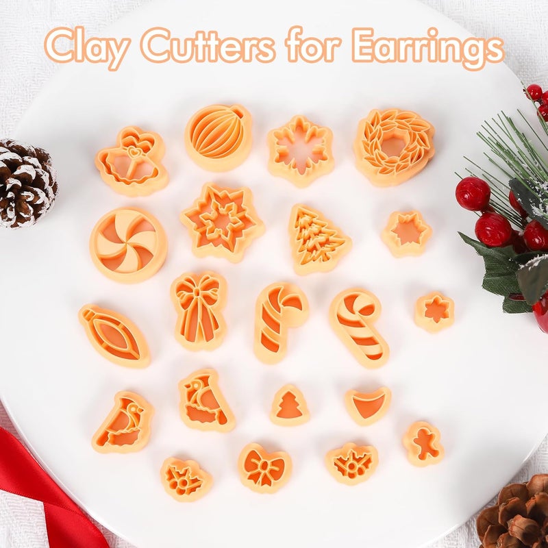 Puocaon Christmas Polymer Clay Cutters - 21 Pcs Christmas Wreath Polymer Clay Cutters for Jewelry Earrings Xmas Tree Bow Ornament Bow Cardinal Bell Swirl Candy Cane - Image 4